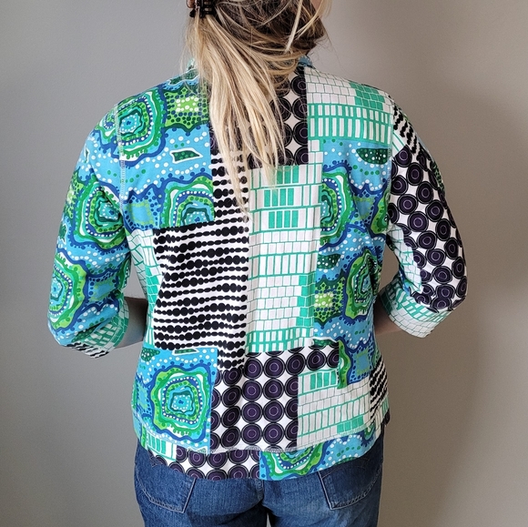 Blue bohemian patterned zip up jacket - Picture 2 of 7
